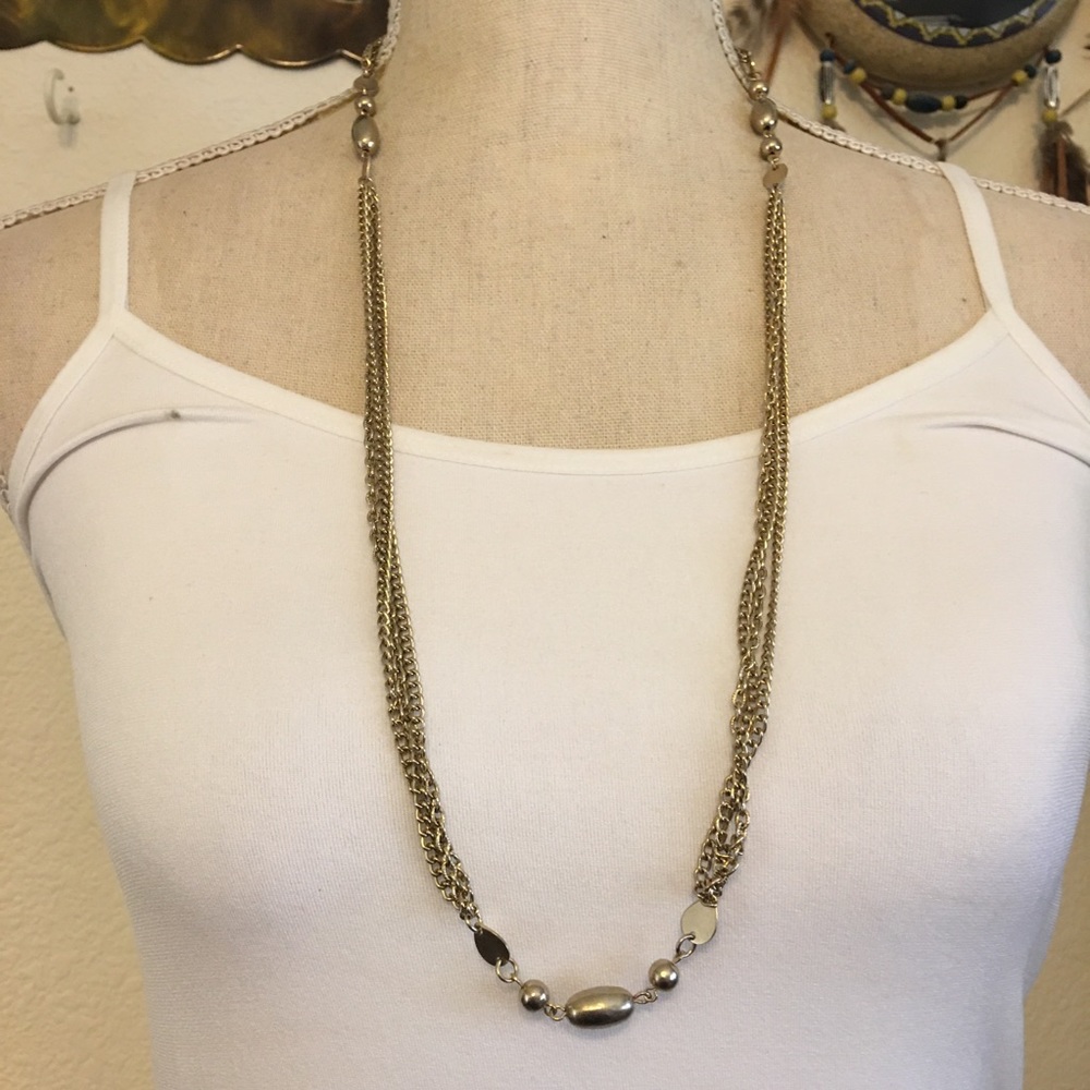 Vintage aged gold tone multi strand chain necklace